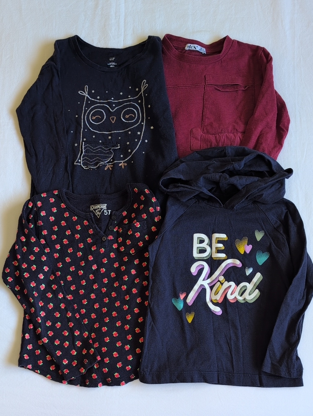 Lot of 4 Baby Gap Oshkosh Carters Dex Girls 4T Long Sleeve Shirt Hoodie Bundle